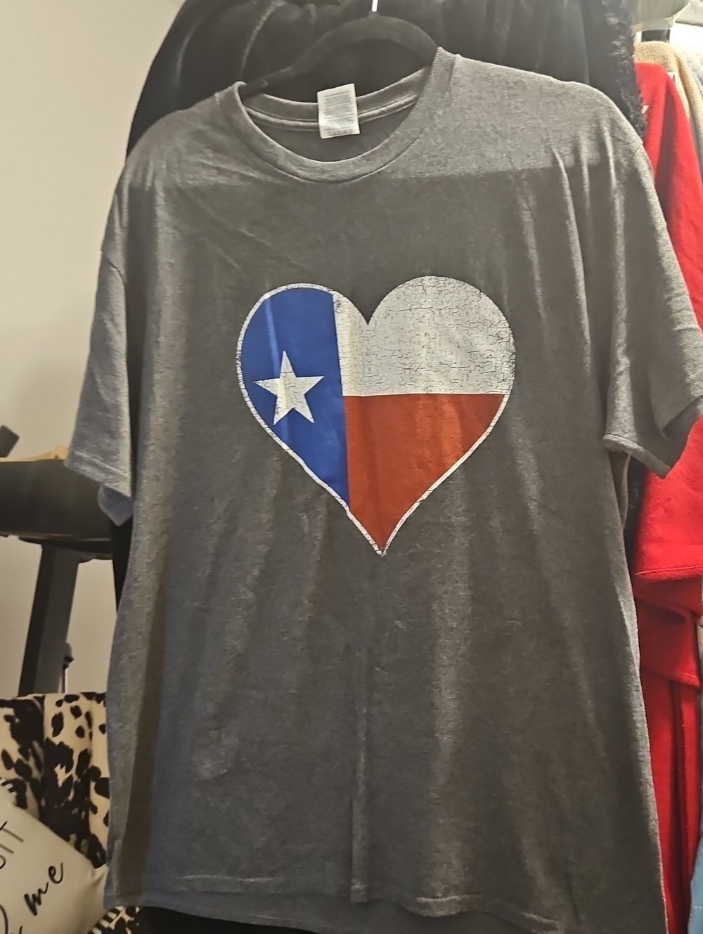 Delta Short Sleeve Gray Tee with Texas Heart Flag Graphic